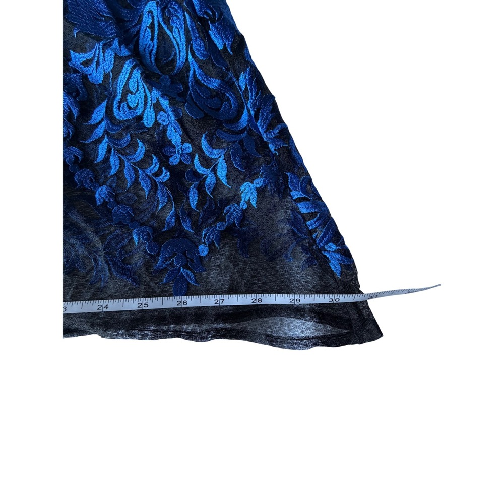 Karen‎ Kane Womens Blue Black Embroidered Sheer Mesh Blouse Short Sleeve Medium - Picture 6 of 7